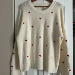 a new day Cream Sweater with Red Hearts